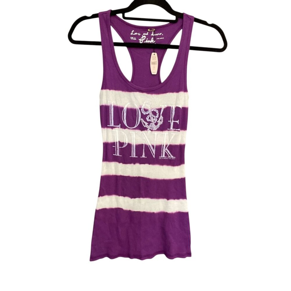 RARE Y2K Victoria's Secret LOVE PINK Striped Beaded Tank - Deadstock SZ S Purple